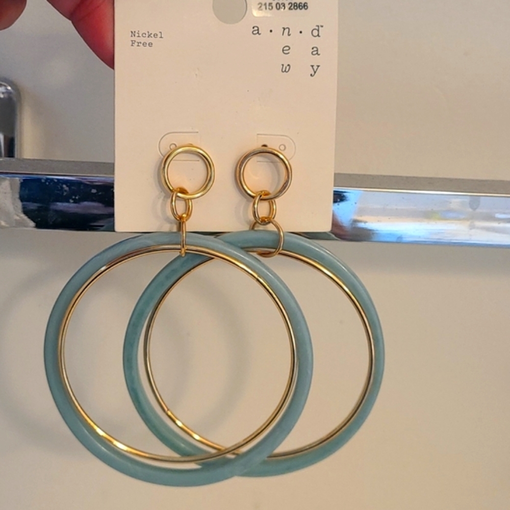 A new day nickel free jade and gold loop earrings